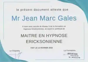 Certificat-Hypnose-Maitrise Jean Marc Galès hypnomagnet