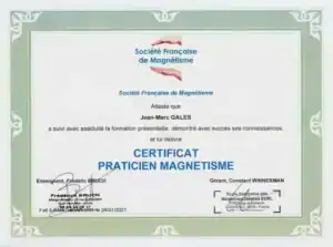 Certificat-Magnetisme-Praticien-Jean Marc Galès hypnomagnet