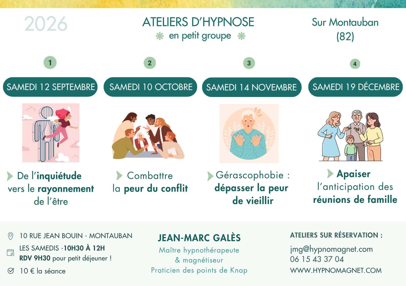 Ateliers de groupe hypnose Septembre à Décembre 2026 Hypnomagnet- Montauban