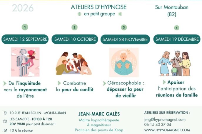 Ateliers de groupe hypnose Septembre à Décembre 2026 Hypnomagnet- Montauban